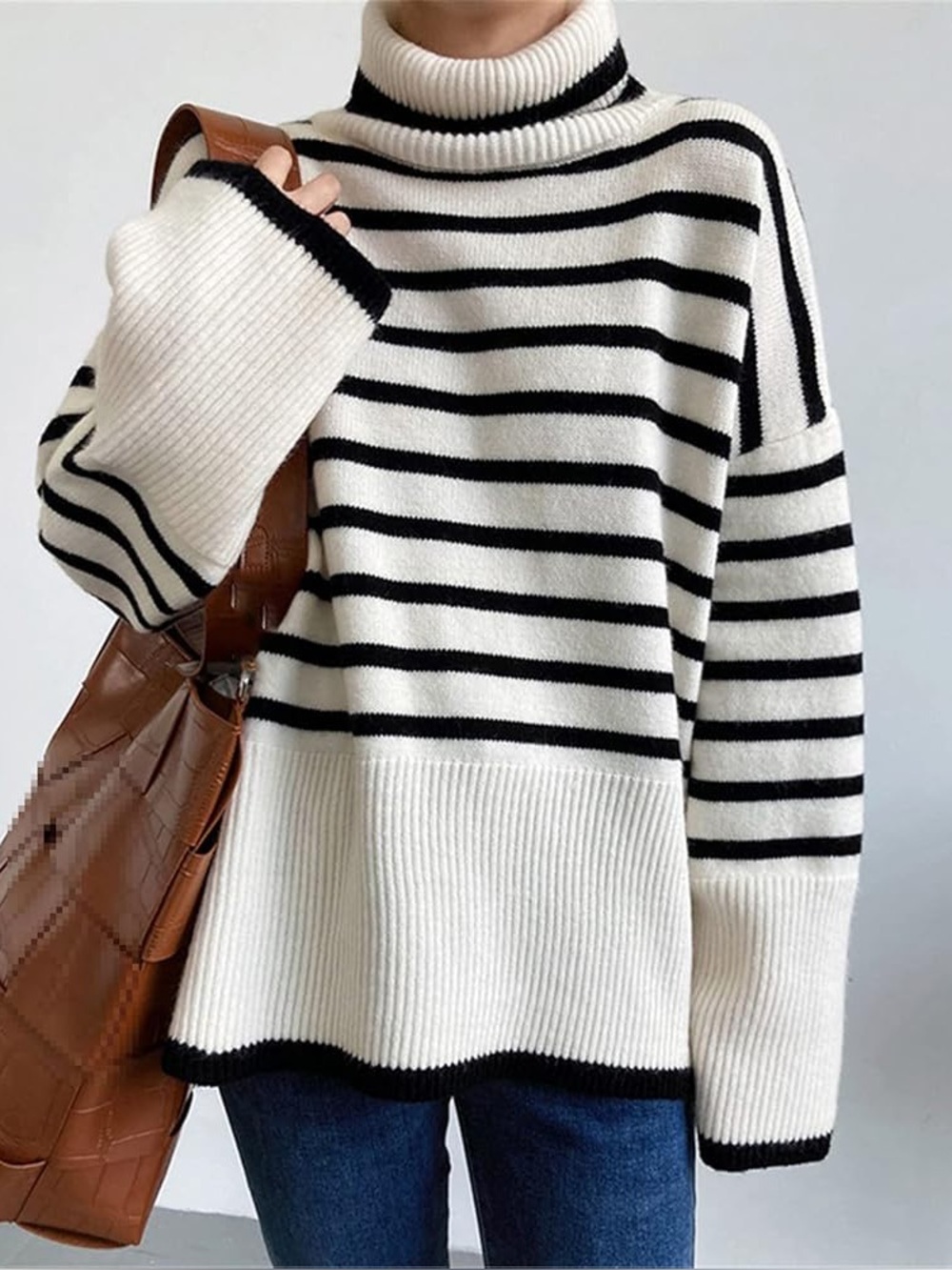 Compañía Fantastica Cream & Black Striped Turtleneck Sweater